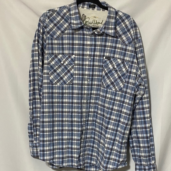 Bullhead Other - BULLHEAD WESTERN-SHIRT MENS SIZE XXL BLUE PLAID PEARL SNAP BUTTONS 100-% COTTON